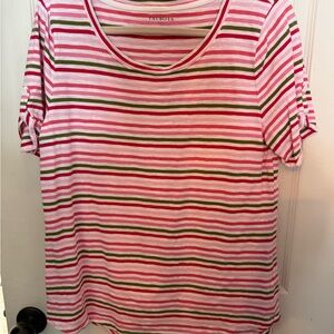 Talbots Pink and Green Striped Short Sleeve Top